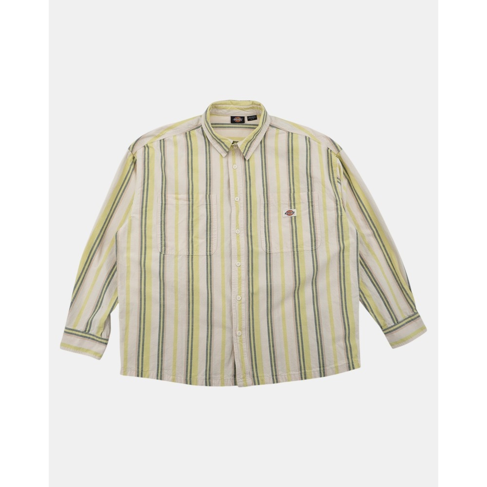 Dickies Striped Button Down Shirt Men's 2XL Cotton Long Sleeve Workwear